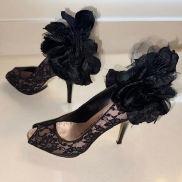 sexy black lace evening heels size 9M by Beverly Feldman - Picture 3 of 9
